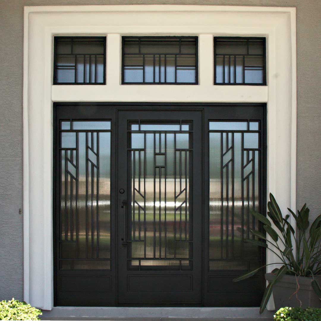 Canyon Iron Entry Door with Transoms & Sidelights by First Impression Ironworks