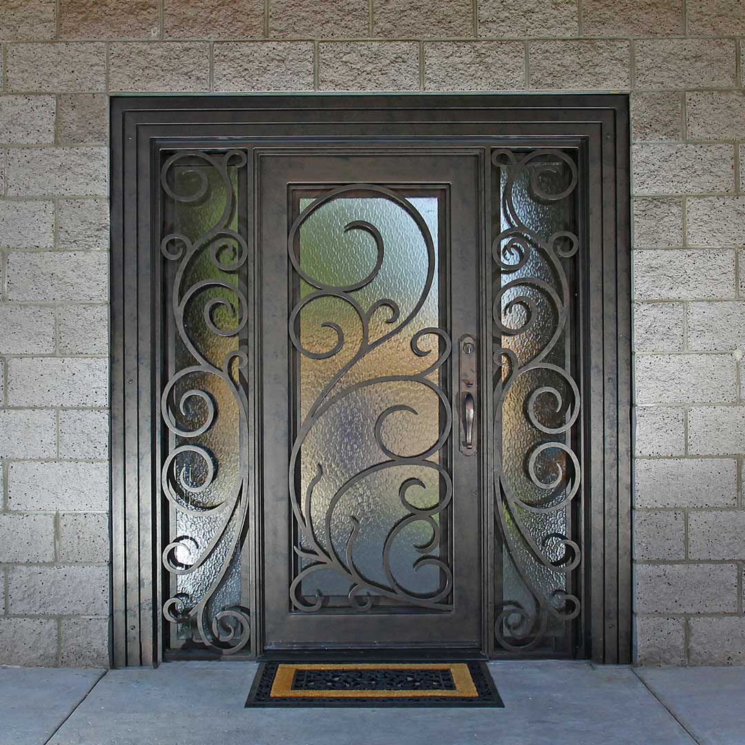 Florentine Iron Entry Door with Sidelights by First Impression Ironworks