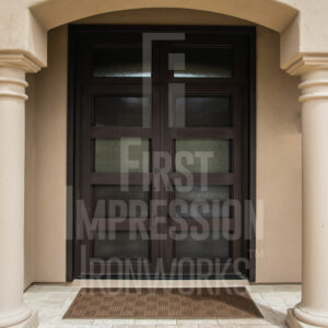 French Desert Contemporary Iron Entry Door with Cigar Handles