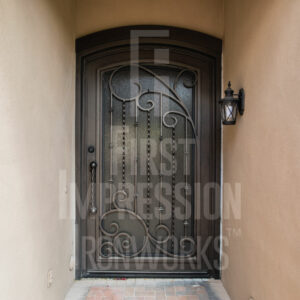 Texas Plasma Arched Iron Entry Door with Twisted Pickets & Big Braid