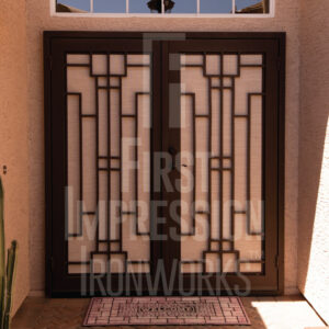 Double iron security door - modern geometric design