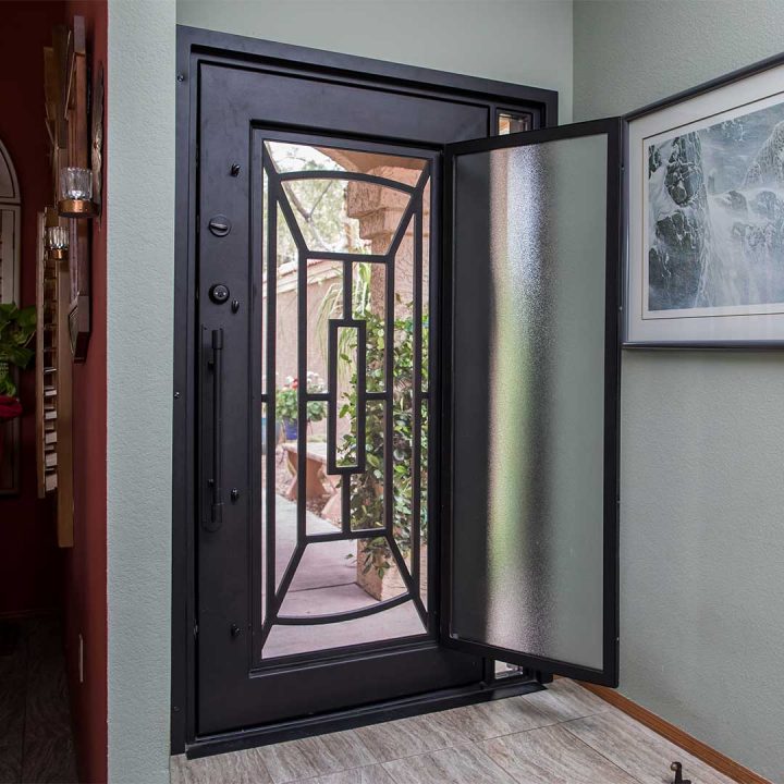 Optical iron entry door with side light window is available to ship nationwide