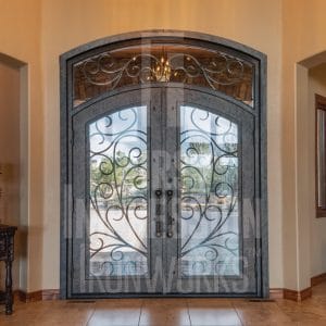 Arched Barcelona Iron Entry Door with Transom