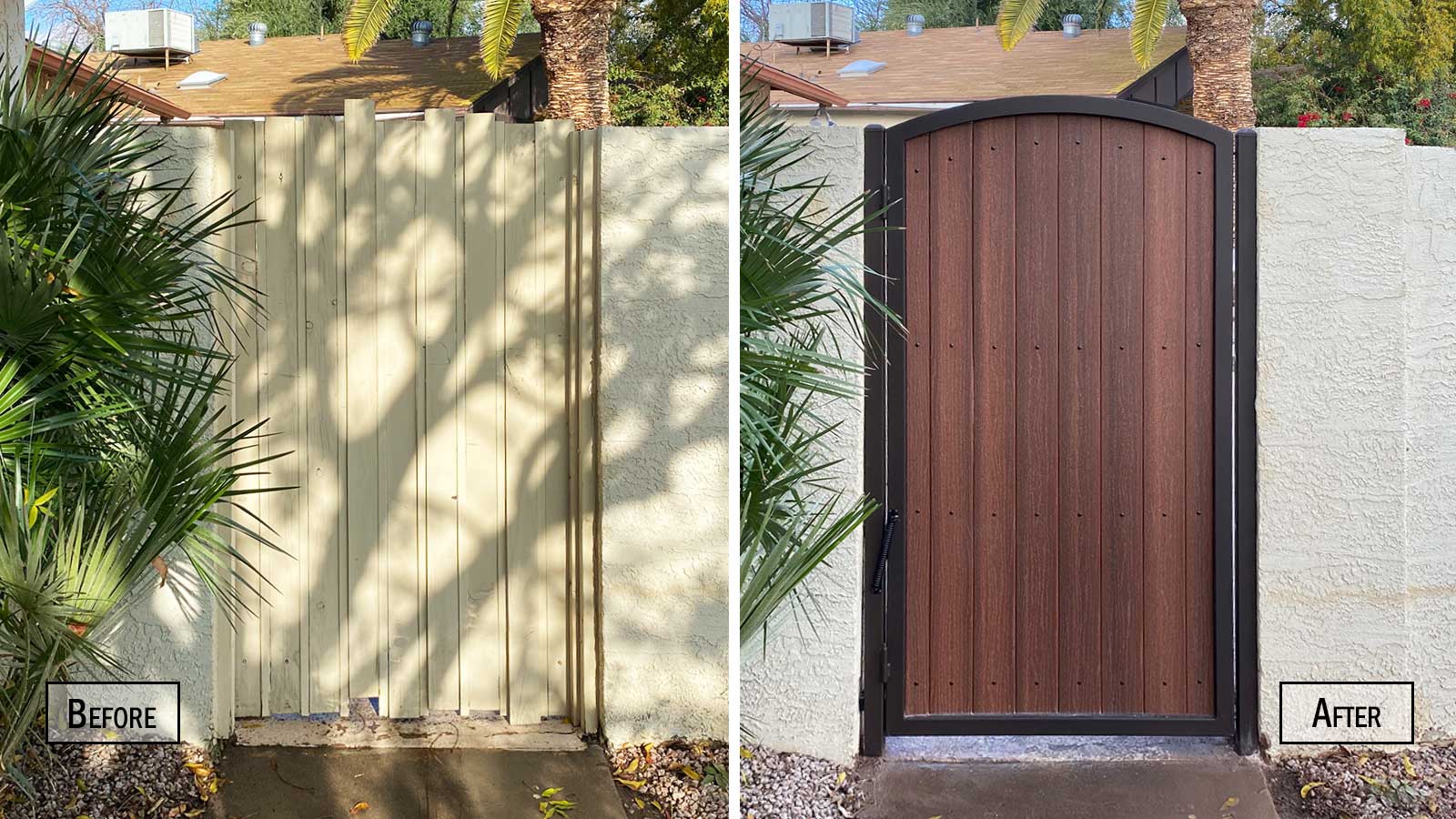 Before and After Composite Wood and Iron Side Gate