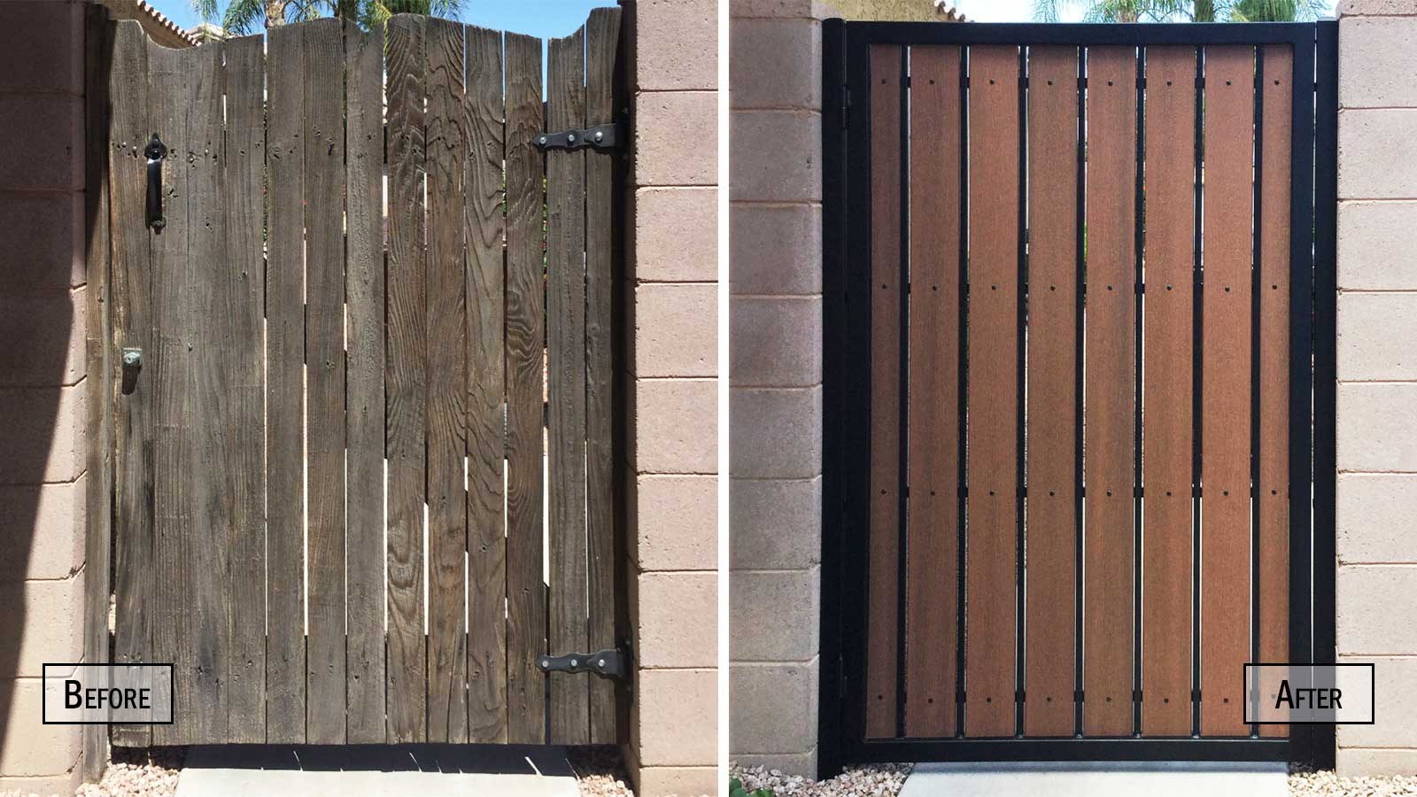 Before and After Composite Wood and Iron Side Gate