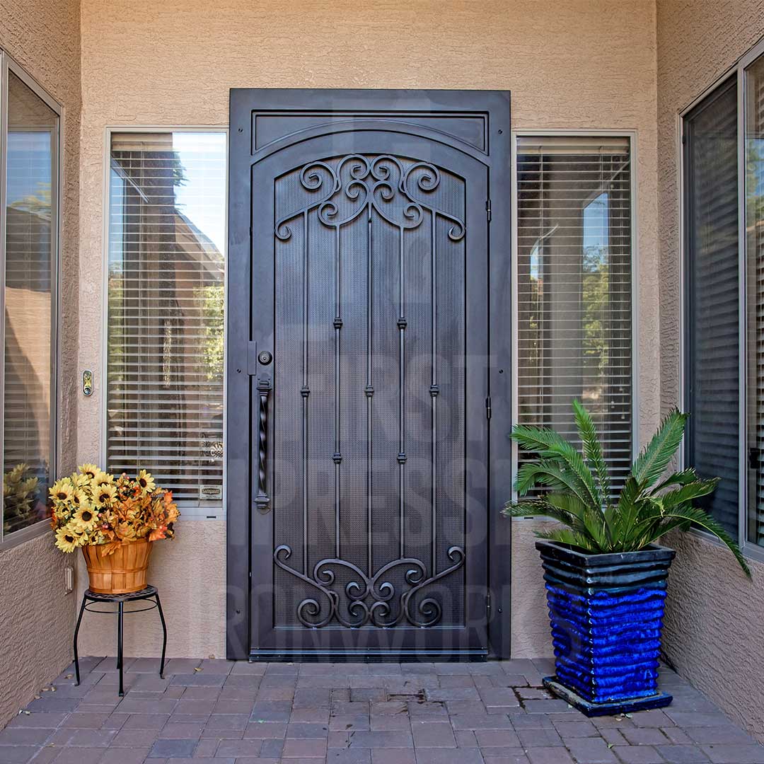 large black powder coated steel iron entry door 