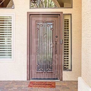Canyon-Iron-Entry-Door-Exclusive-Symmetrical-Single-Glass-and-Screen-Hand-Forged-Square-Geometric-Shapes-Oceanic-Flemish-braided--Iron-Straight