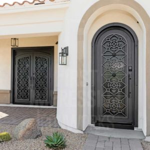 custom-plasma-Iron-Entry-Door-Exclusive-Elegant-Single-Glass-and-Screen-Plasma-Arch-Medallions-Rain-cigar-Digital-Iron3-w