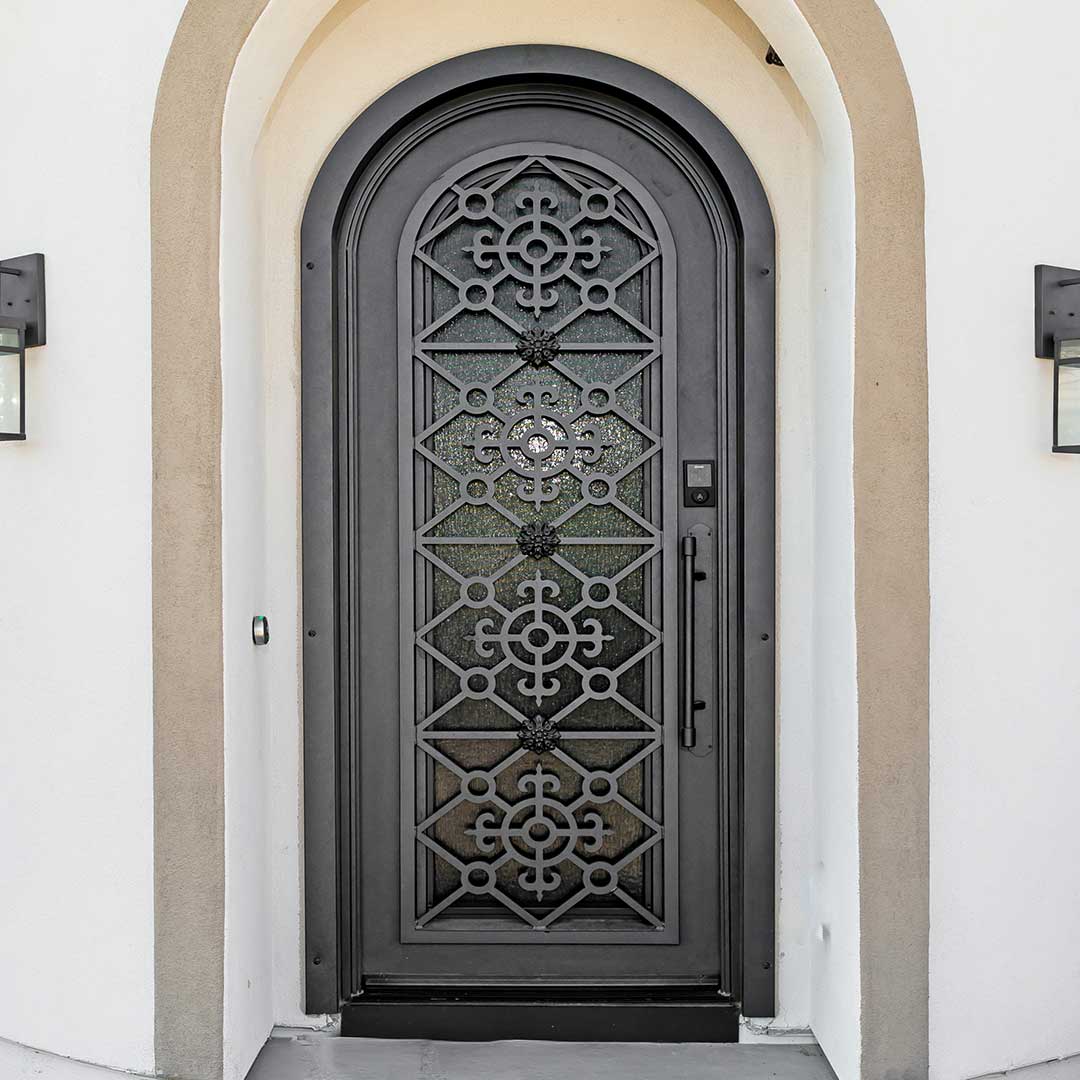 First Impression Ironworks Arched Iron Entry Door with smart lock