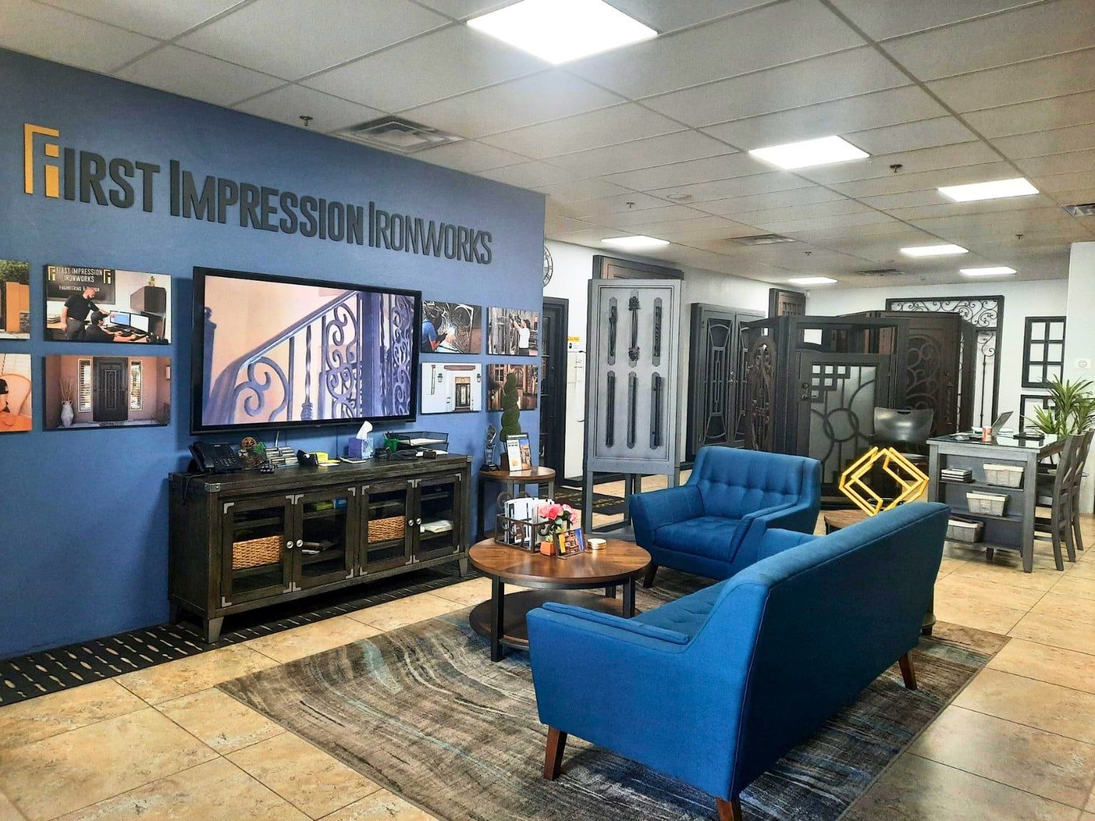 Interior of First Impression Ironworks Gilbert Showroom customer seating area