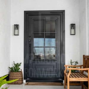 Colonial Single Iron Entry Door with Plain Kickplate & Cigar Handle