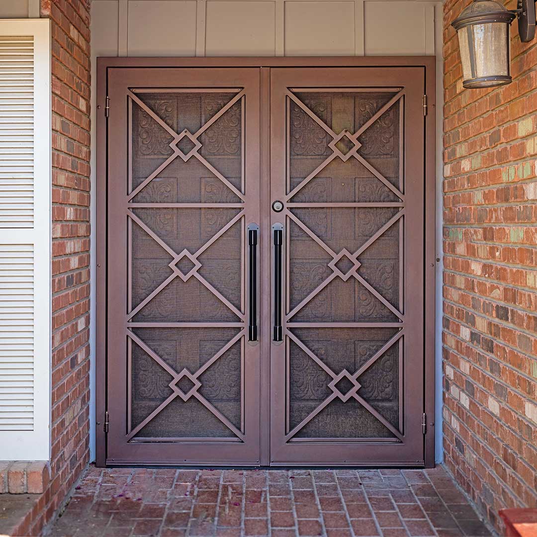 Taupe colored First Impression Ironworks French iron security doors