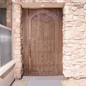 Athens Iron Entry Door Exclusive with Arch in Square Frame