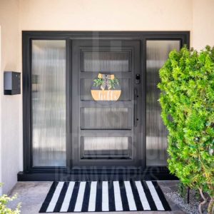 Desert Contemporary Exclusive Iron Entry Door with Sidelights