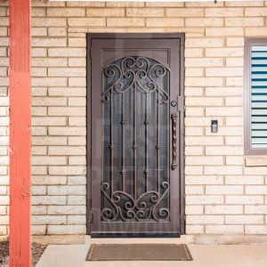 French Tip Iron Security Door with Arch in Square Frame