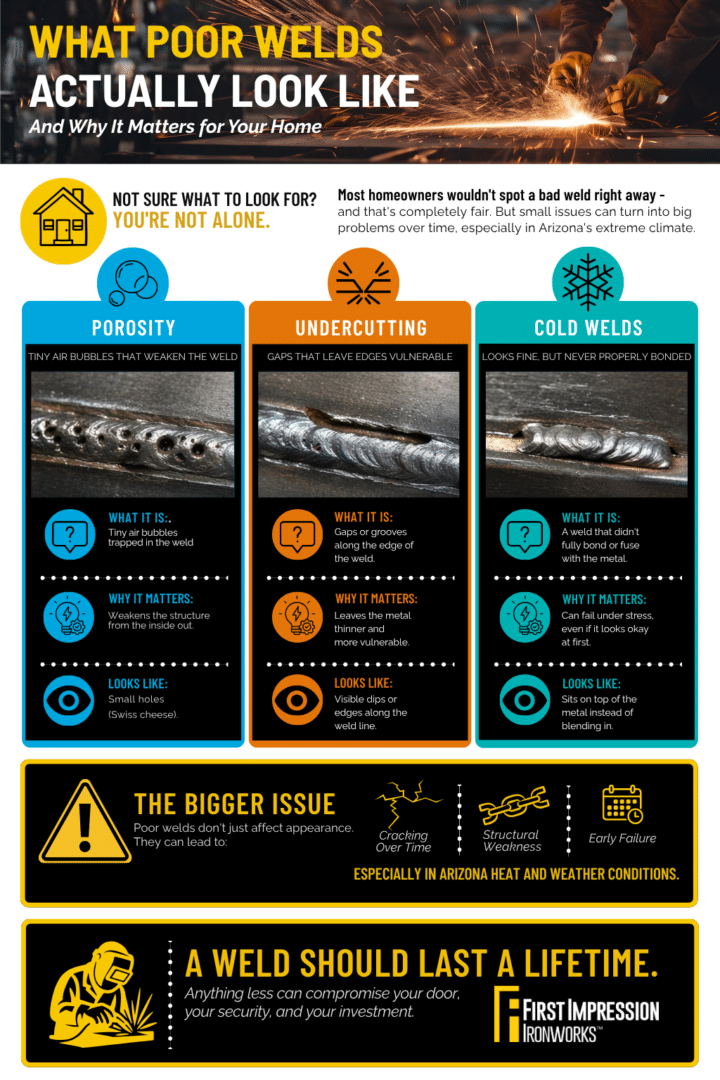 Informational graphic, depicting the information from the blog post about what makes a poor weld