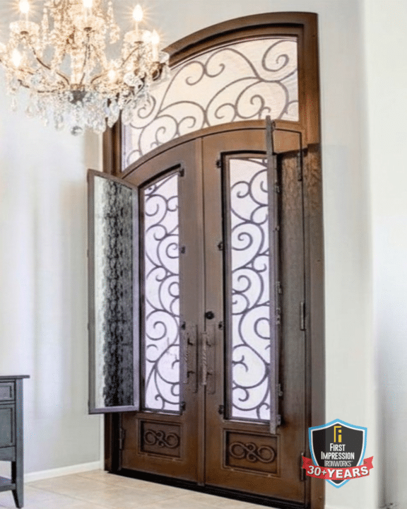 First Impression Ironworks Iron Entry Door with Glass allowing natural light into the home