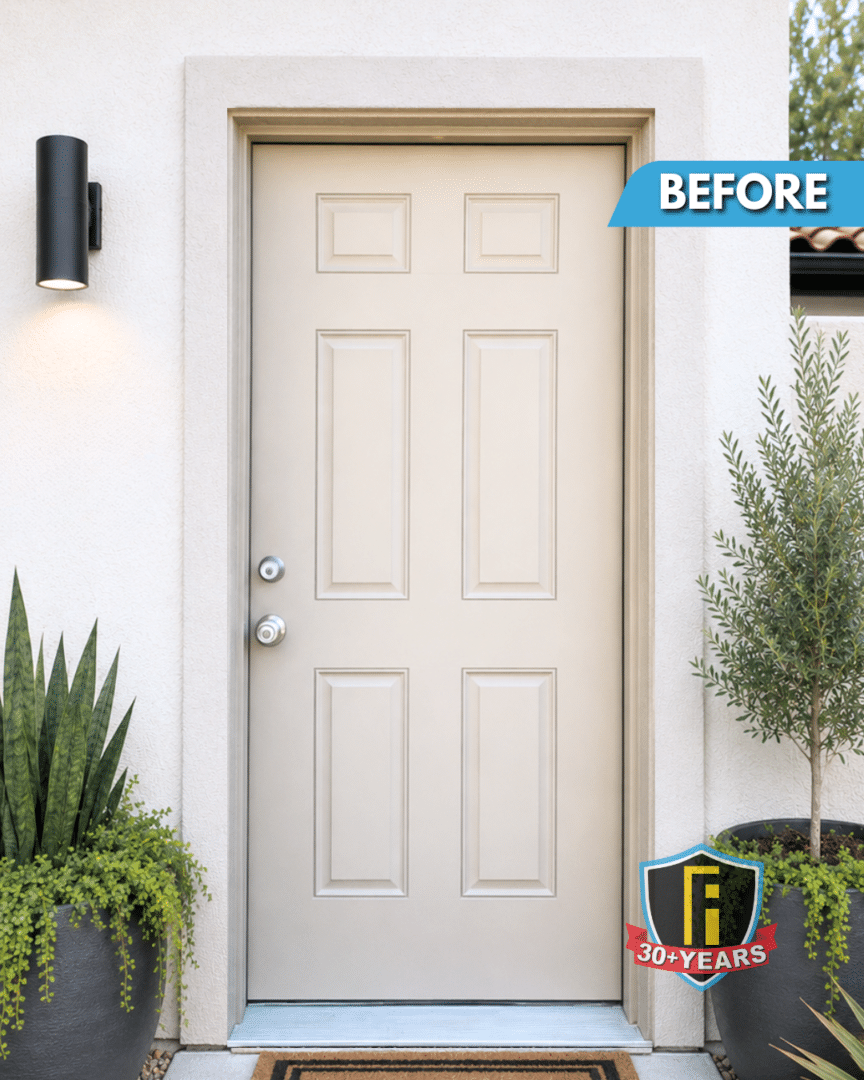 Image of Glenn Scotts wooden front door, before his new Iron Security Door was installed